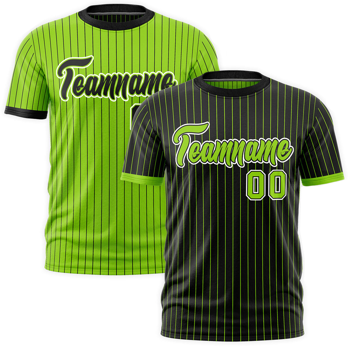 Custom Neon Green Black White Reversible Stripe Fashion T-shirt| KXKSHOP
