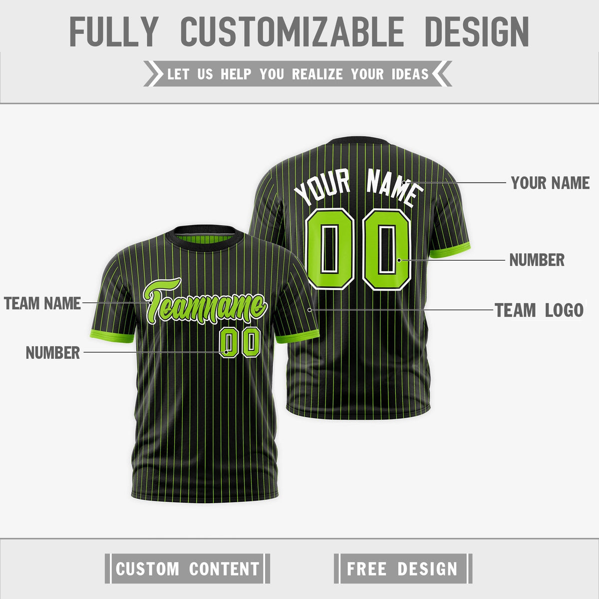 Custom Neon Green Black White Reversible Stripe Fashion T-shirt| KXKSHOP