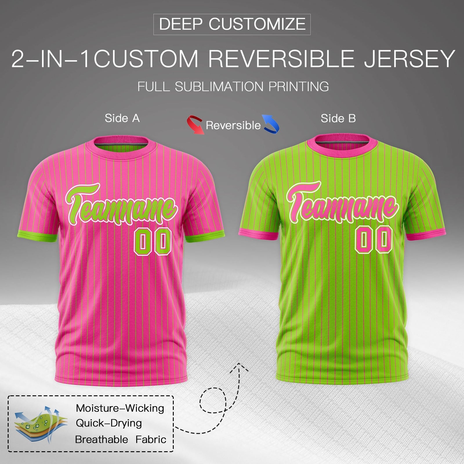 Custom Neon Green Pink White Reversible Stripe Fashion T-shirt| KXKSHOP