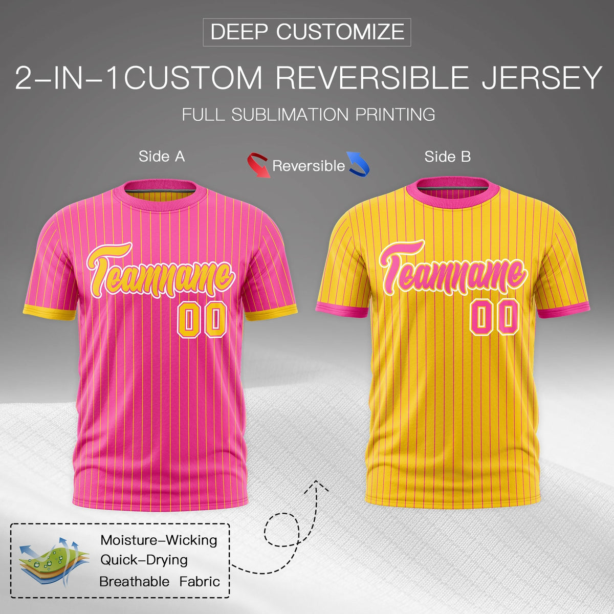 Custom Gold Pink White Reversible Stripe Fashion T-shirt| KXKSHOP