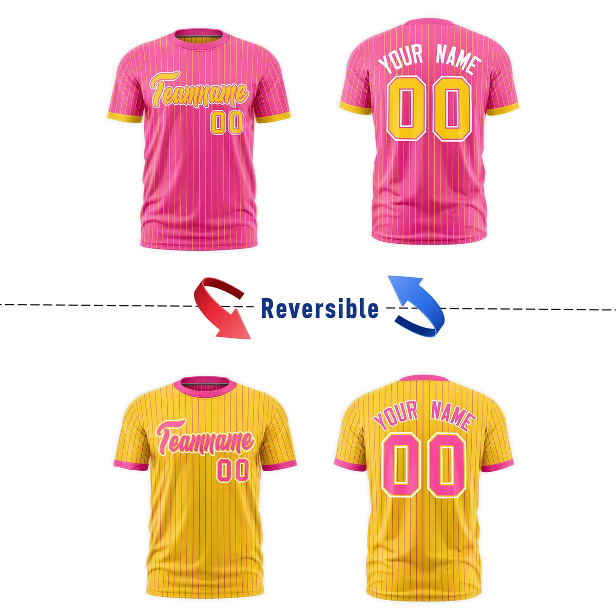 Custom Gold Pink White Reversible Stripe Fashion T-shirt| KXKSHOP