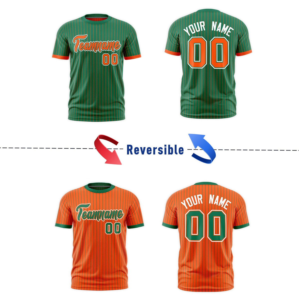 Custom Orange Kelly Green White Reversible Stripe Fashion T-shirt| KXKSHOP