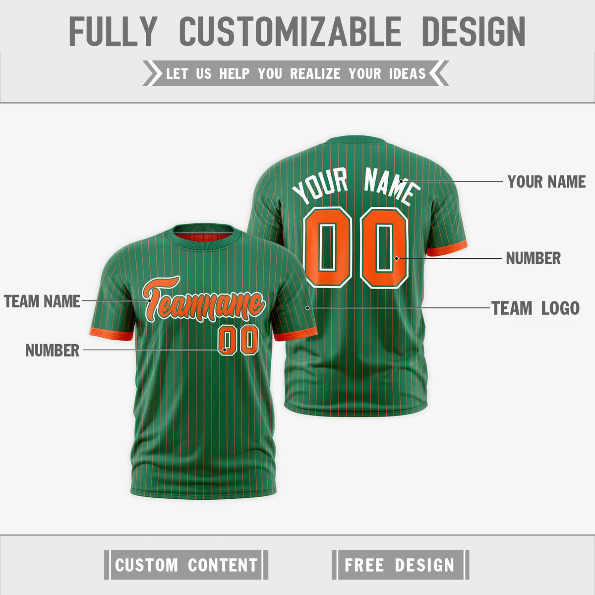 Custom Orange Kelly Green White Reversible Stripe Fashion T-shirt| KXKSHOP