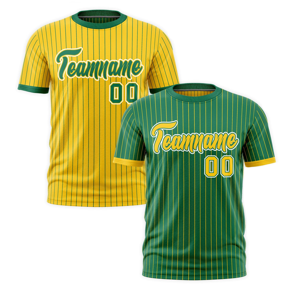 Custom Gold Kelly Green White Reversible Stripe Fashion T-shirt| KXKSHOP