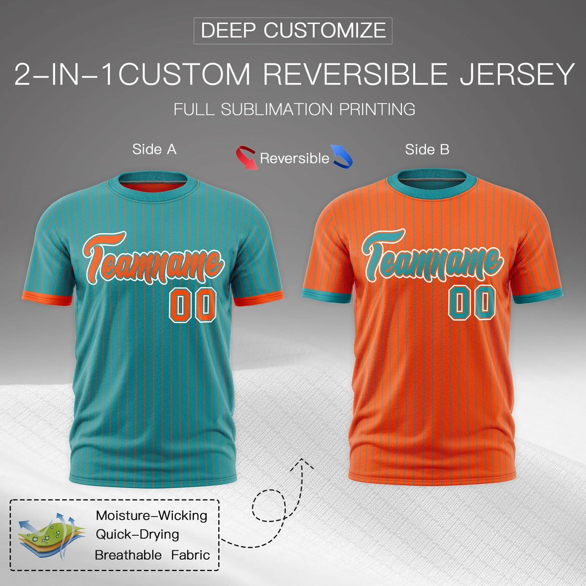 Custom Orange Aqua White Reversible Stripe Fashion T-shirt| KXKSHOP