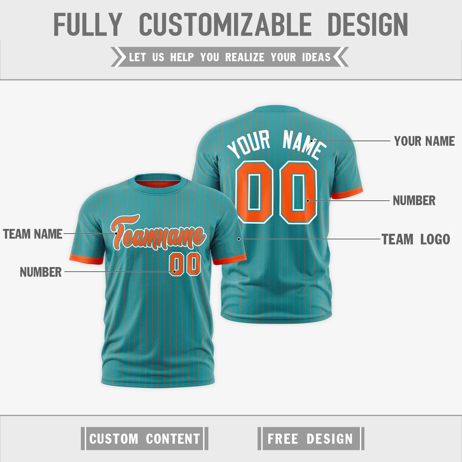 Custom Orange Aqua White Reversible Stripe Fashion T-shirt| KXKSHOP