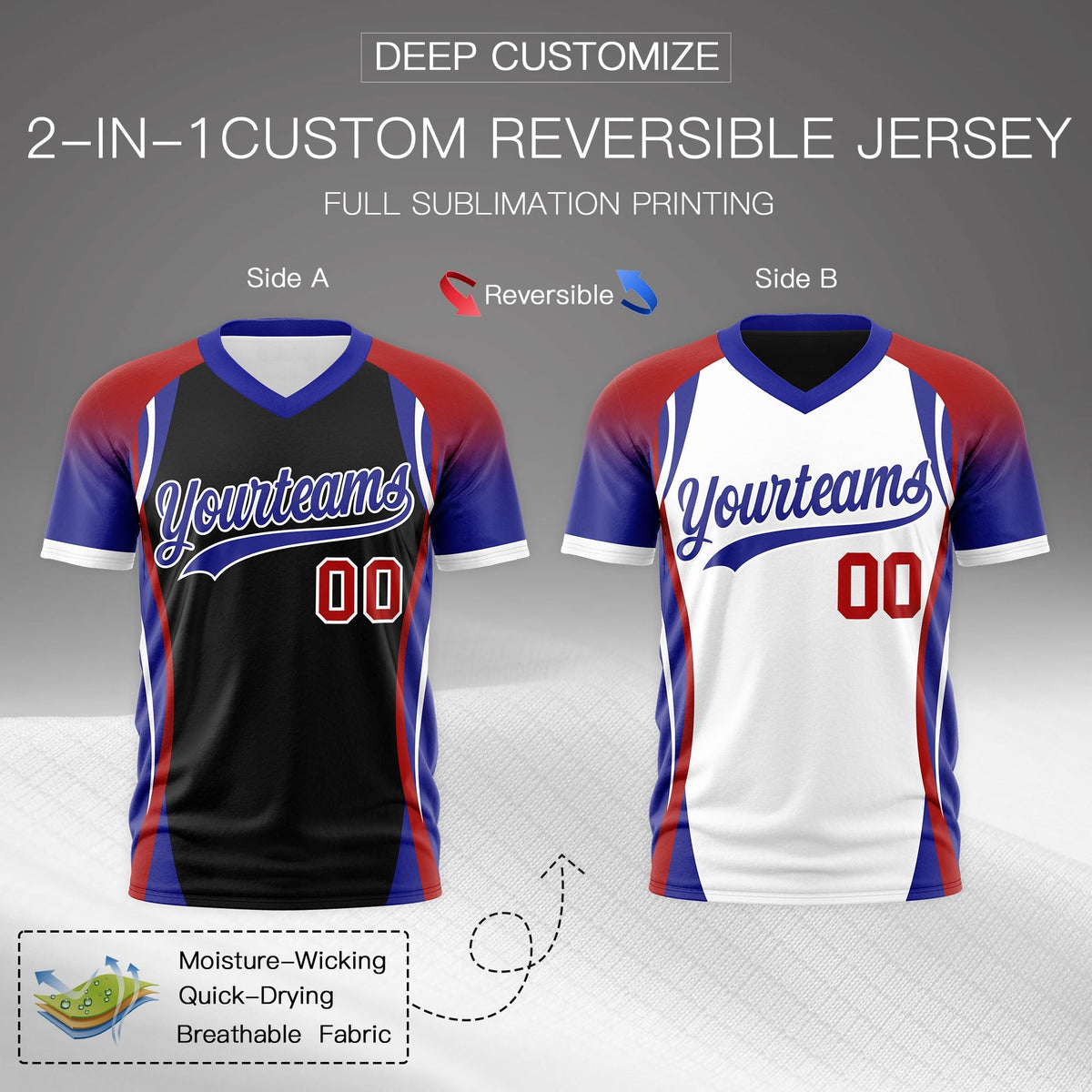 Custom Black Red Royal Blue Reversible Breathable T-shirt| KXKSHOP