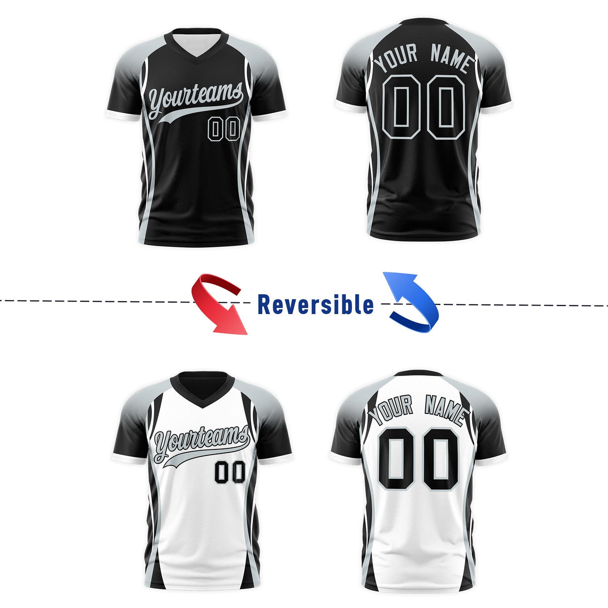 Custom Black Gray White Reversible Wrinkle-Resistant T-shirt| KXKSHOP