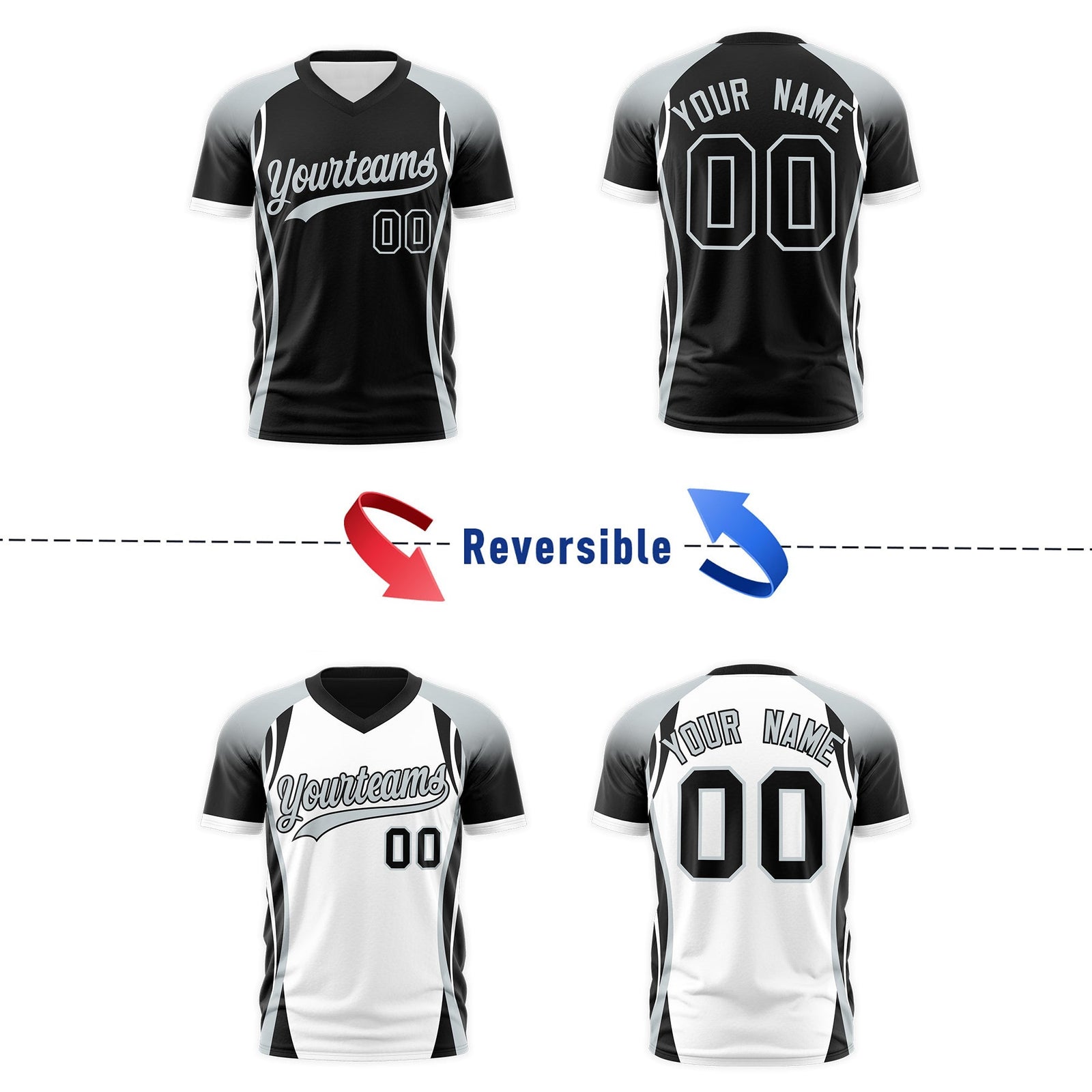 Custom Black Gray White Reversible Wrinkle-Resistant T-shirt| KXKSHOP