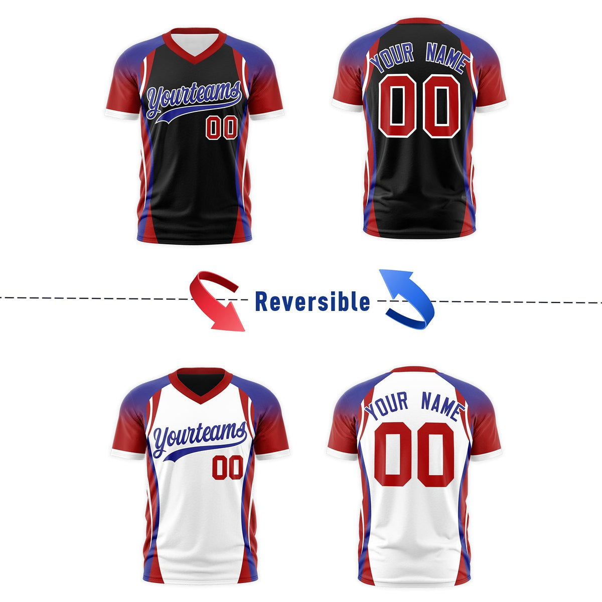 Custom Black Royal Blue Red Reversible Breathable T-shirt| KXKSHOP