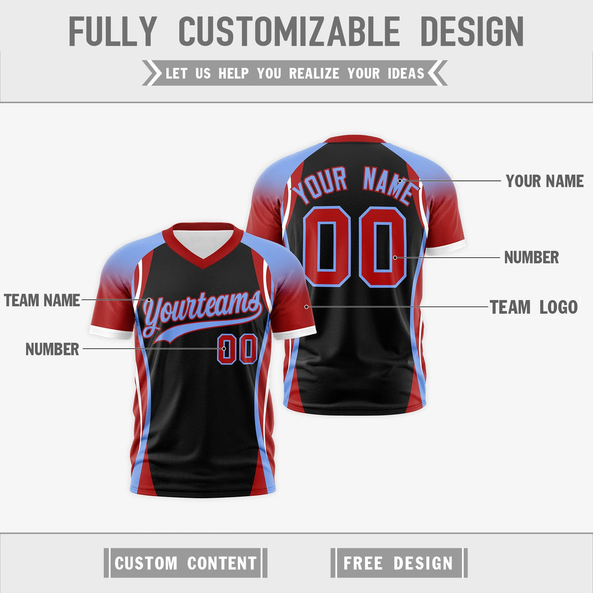 Custom Black Light Blue Red Reversible Breathable T-shirt| KXKSHOP