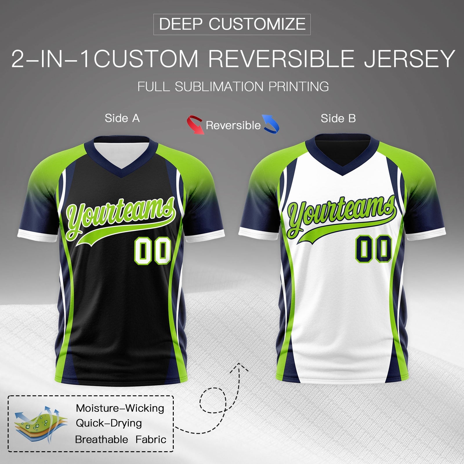 Custom Black Neon Green Navy Reversible Breathable T-shirt| KXKSHOP