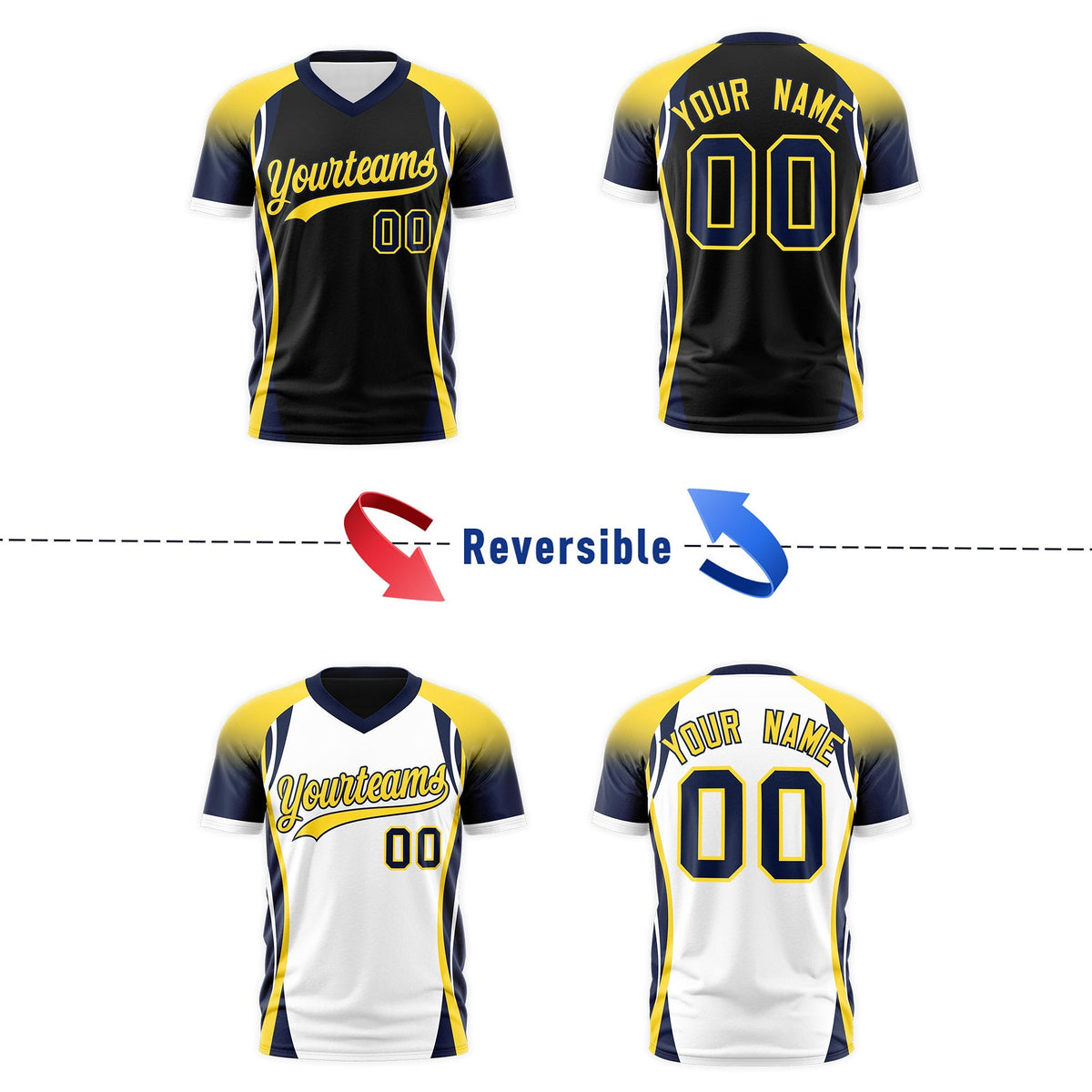 Custom Black Gold Navy Reversible Breathable T-shirt| KXKSHOP