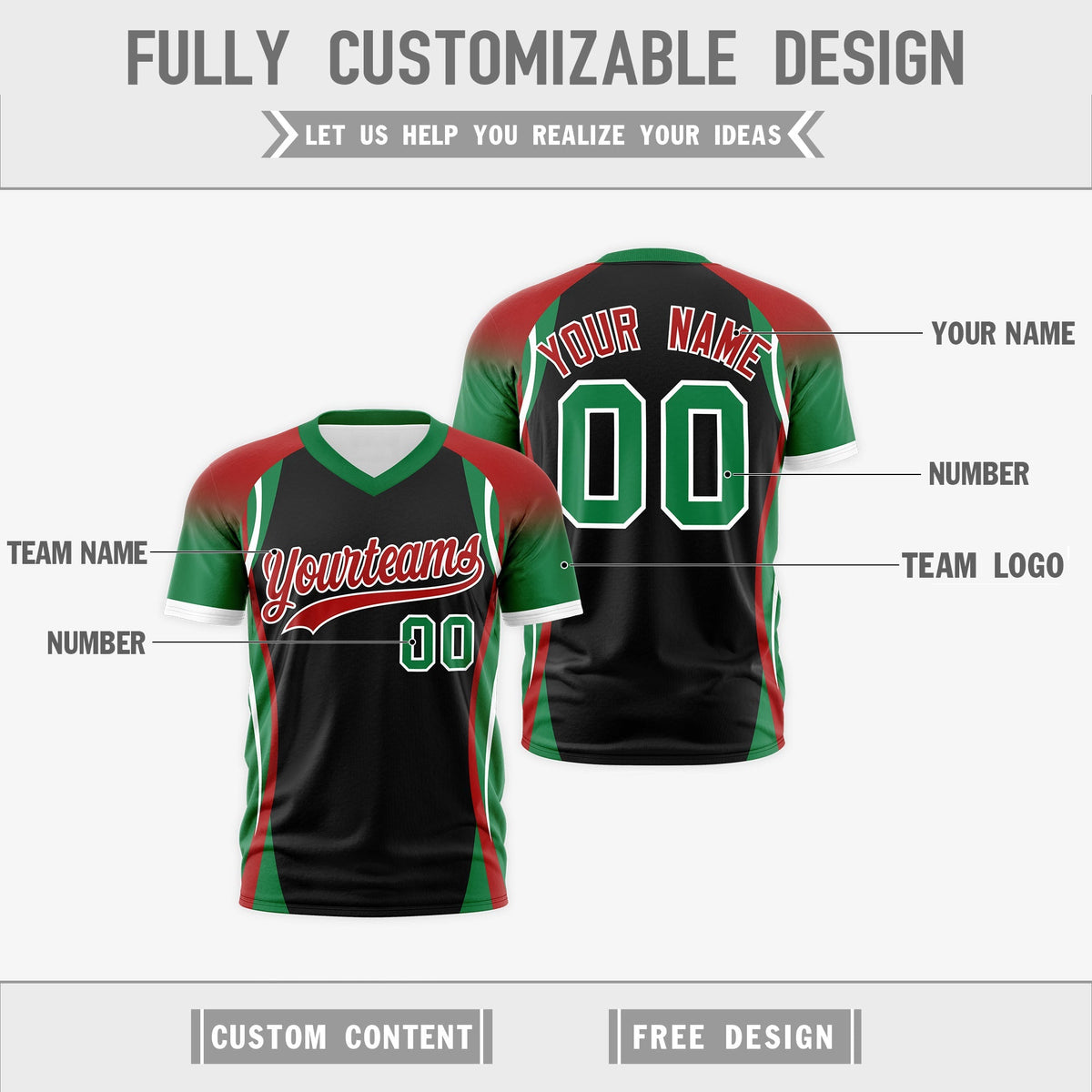 Custom Black Red Kelly Green Reversible Wrinkle-Resistant T-shirt| KXKSHOP