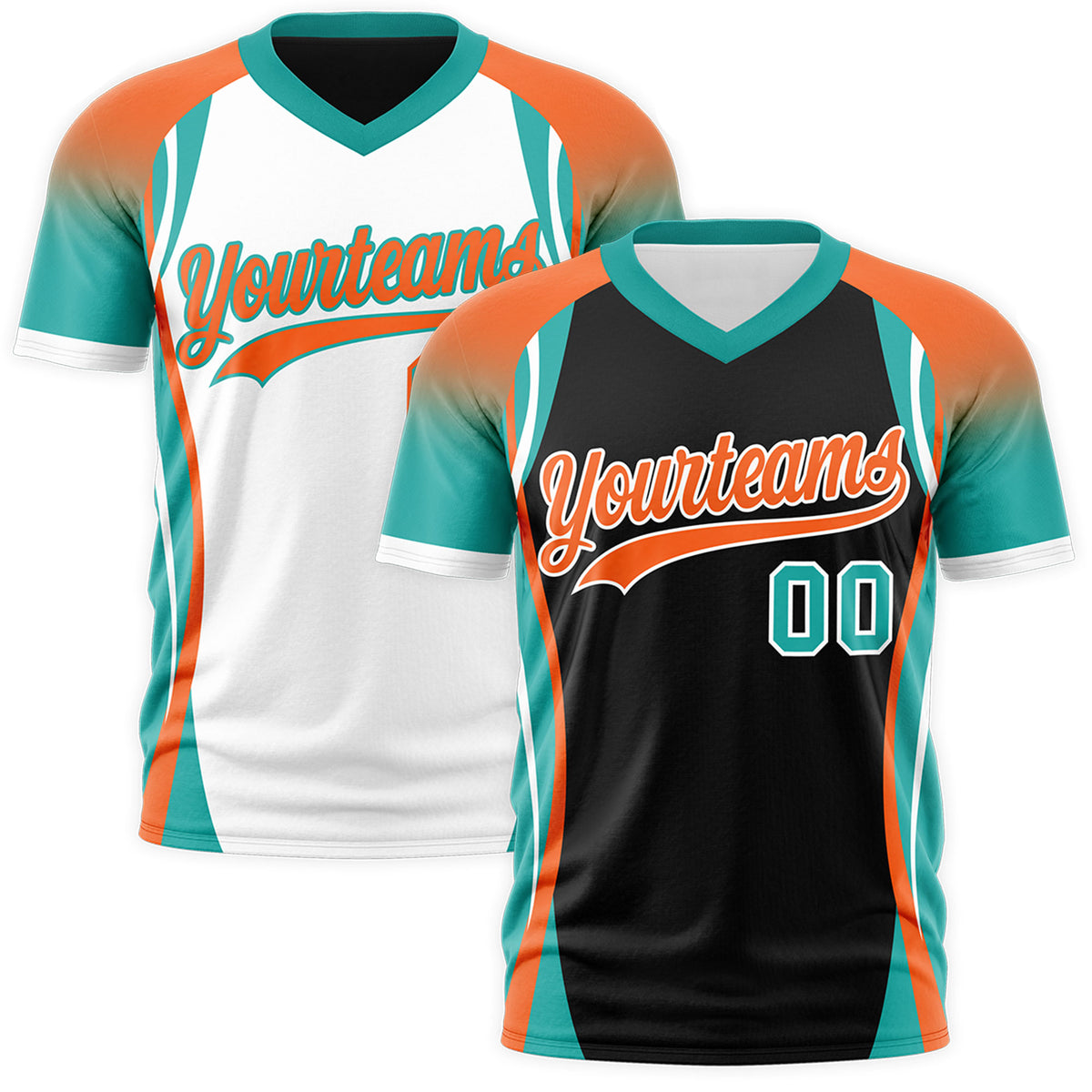 Custom Black Orange Aqua Reversible Wrinkle-Resistant T-shirt| KXKSHOP