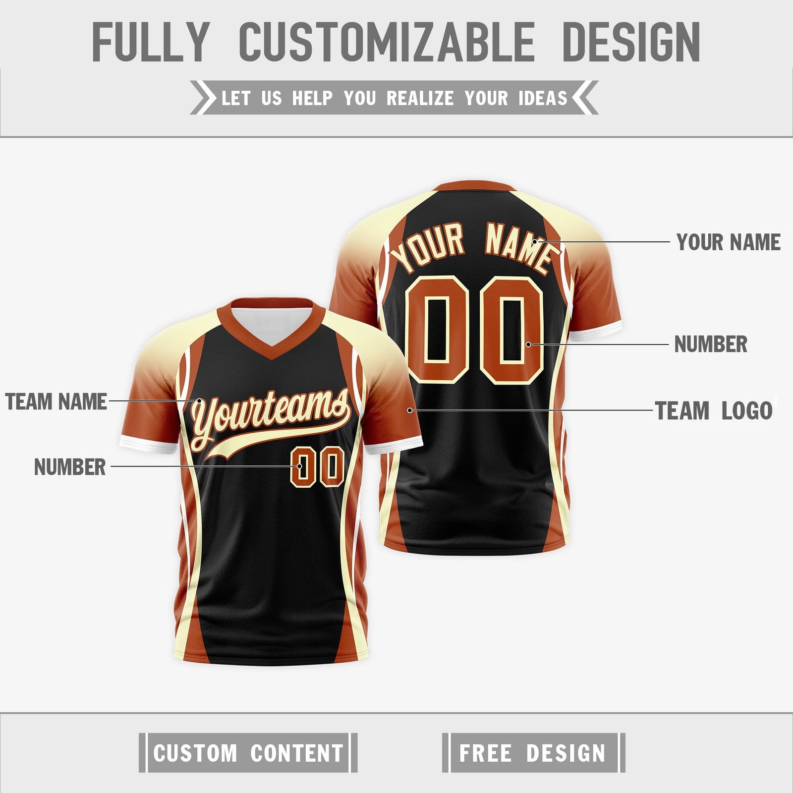 Custom Black Cream Dark Orange Reversible Breathable T-shirt| KXKSHOP