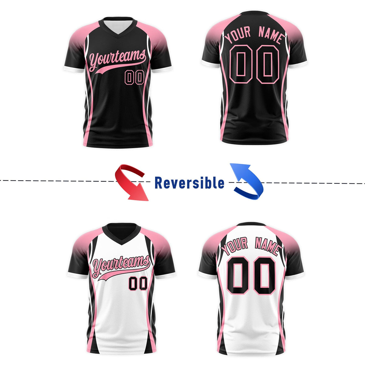 Custom Black Light Pink White Reversible Wrinkle-Resistant T-shirt| KXKSHOP
