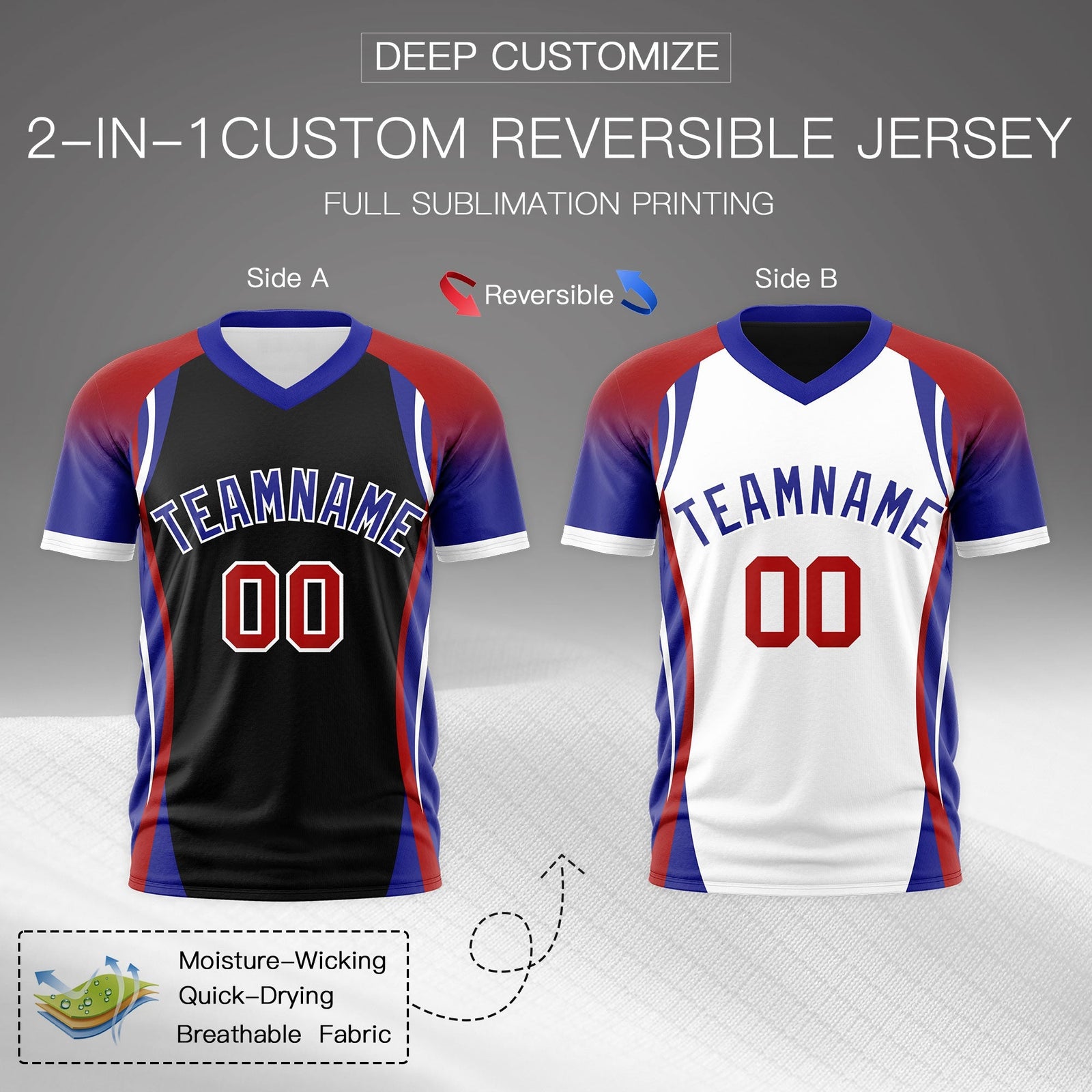 Custom Black Red Royal Blue Reversible Breathable T-shirt| KXKSHOP