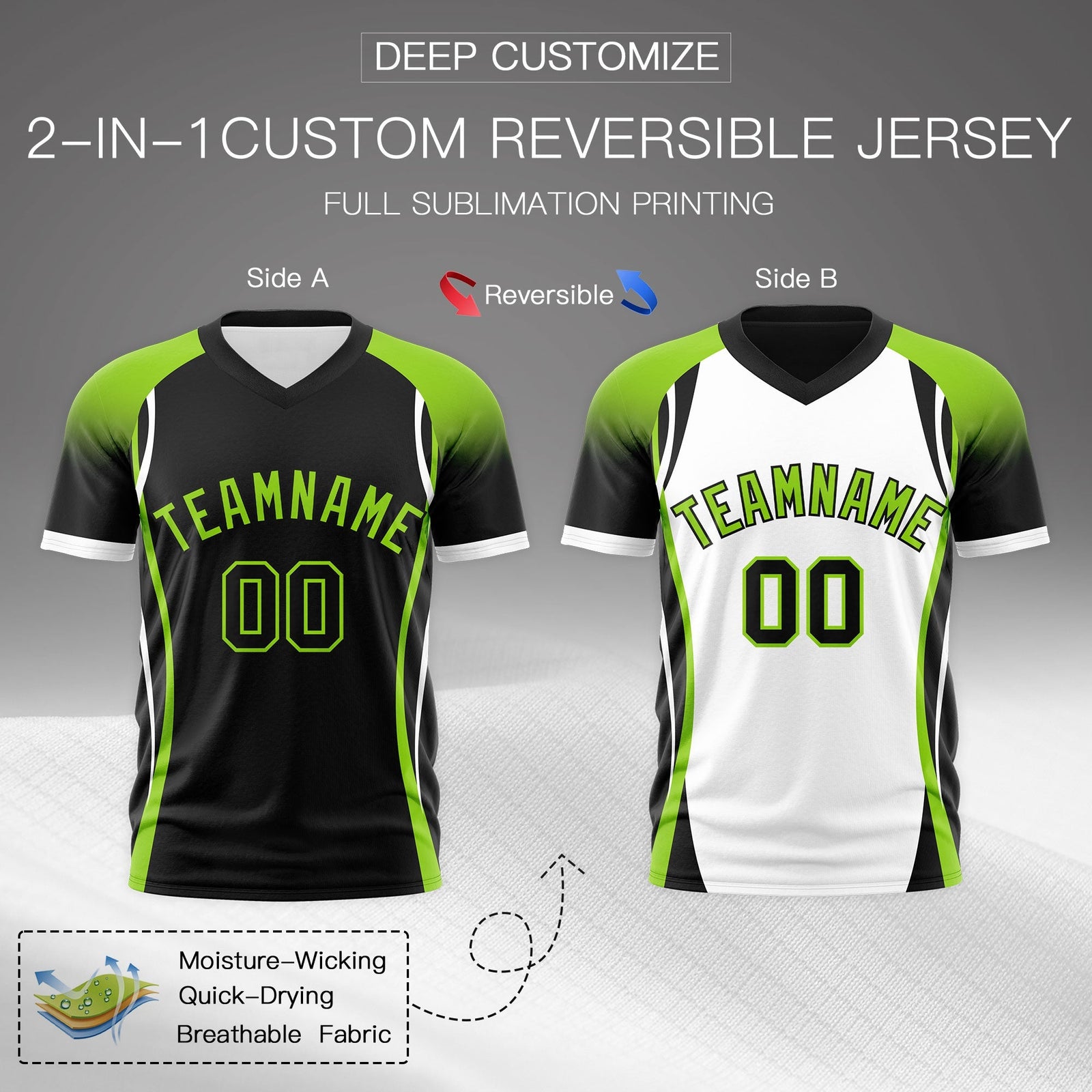 Custom Black Neon Green White Reversible Wrinkle-Resistant T-shirt| KXKSHOP