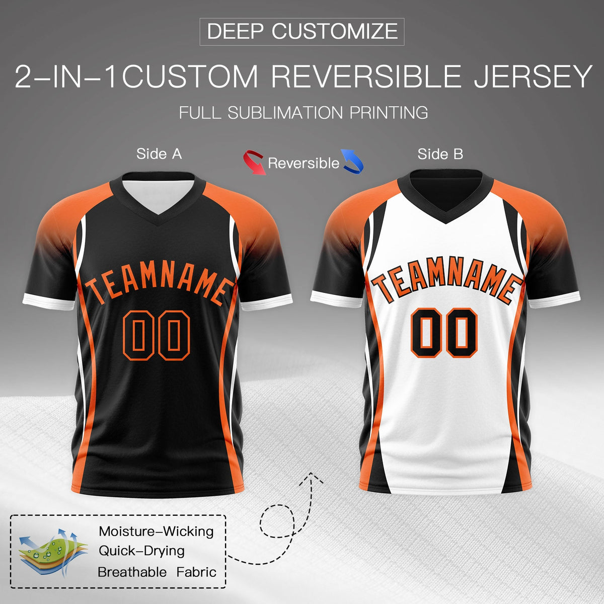 Custom Black Orange White Reversible Breathable T-shirt| KXKSHOP