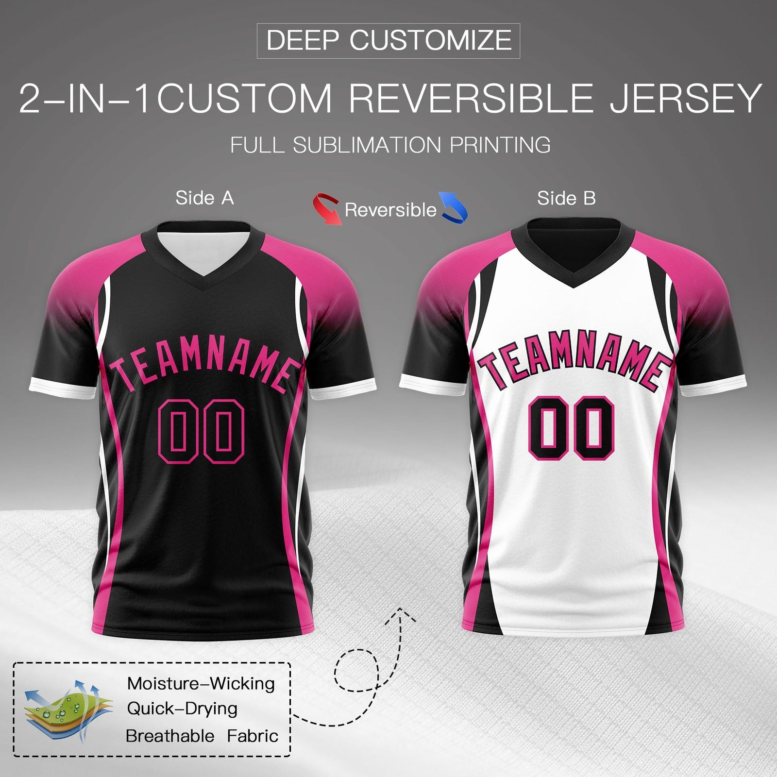 Custom Black Pink White Reversible Breathable T-shirt| KXKSHOP