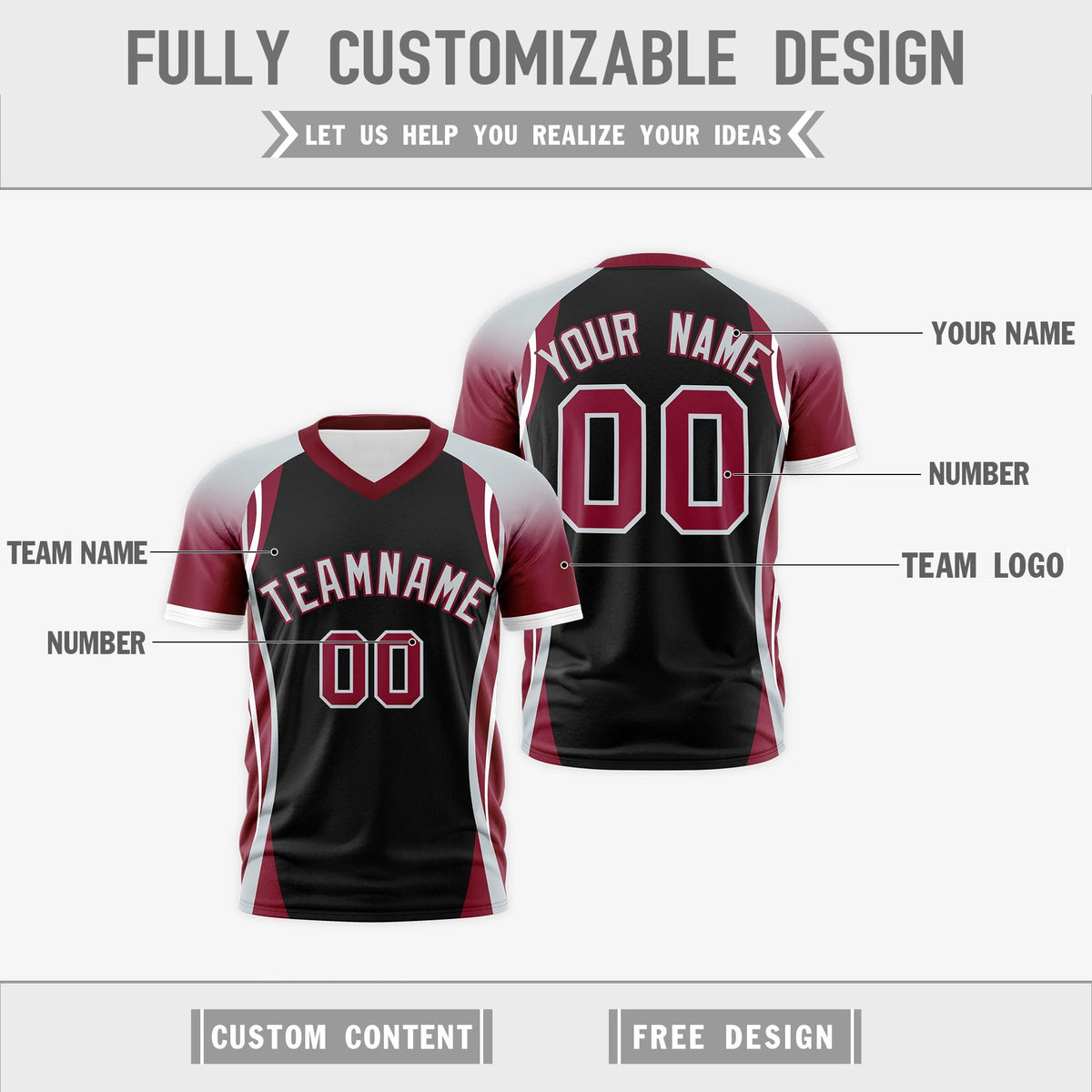 Custom Black Gray Crimson Reversible Wrinkle-Resistant T-shirt| KXKSHOP