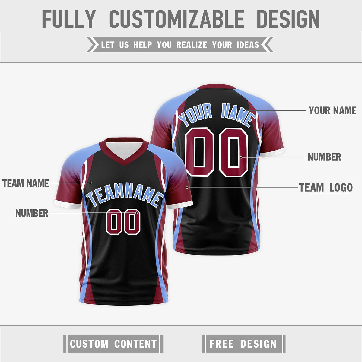 Custom Black Light Blue Crimson Reversible Breathable T-shirt| KXKSHOP