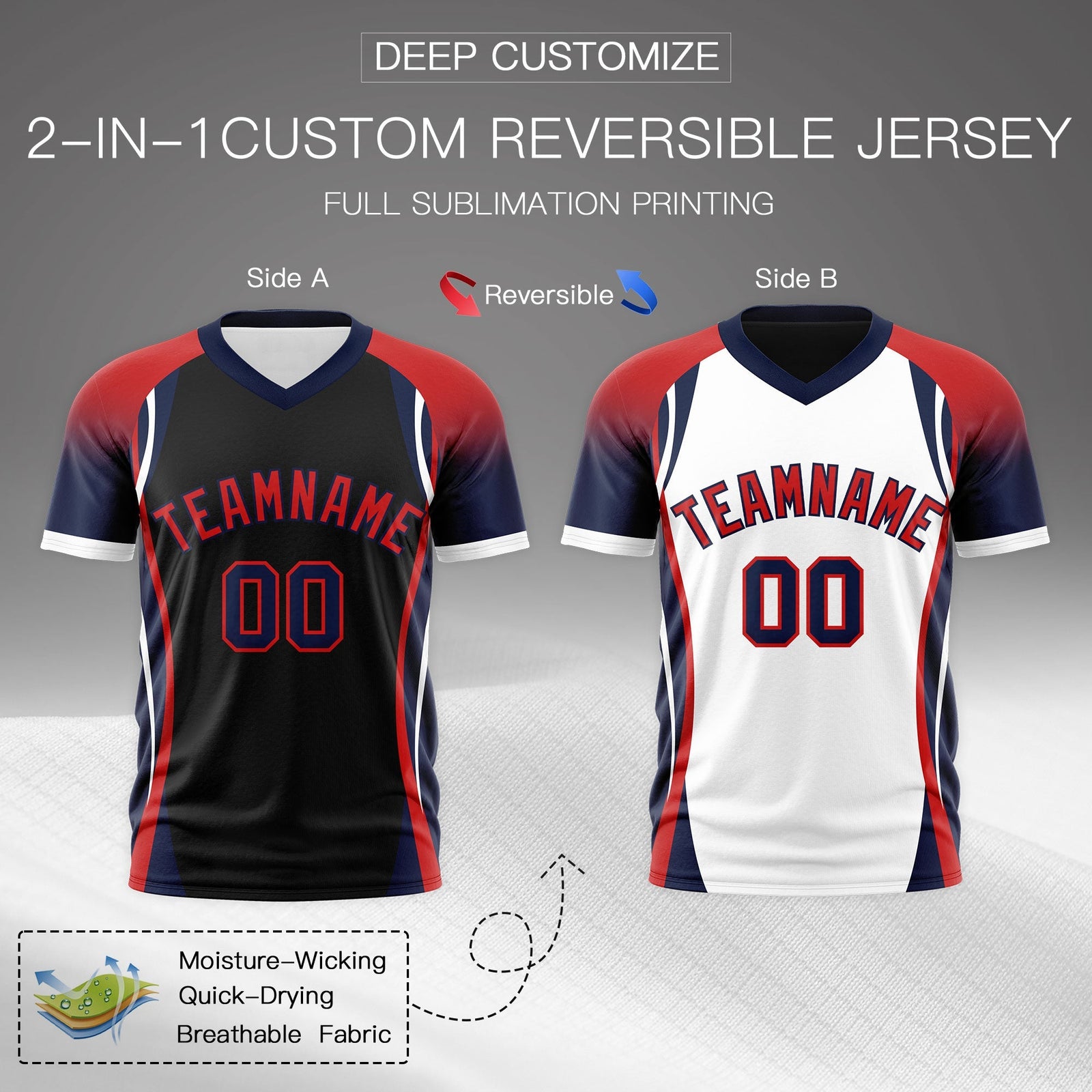 Custom Black Red Navy Reversible Breathable T-shirt| KXKSHOP