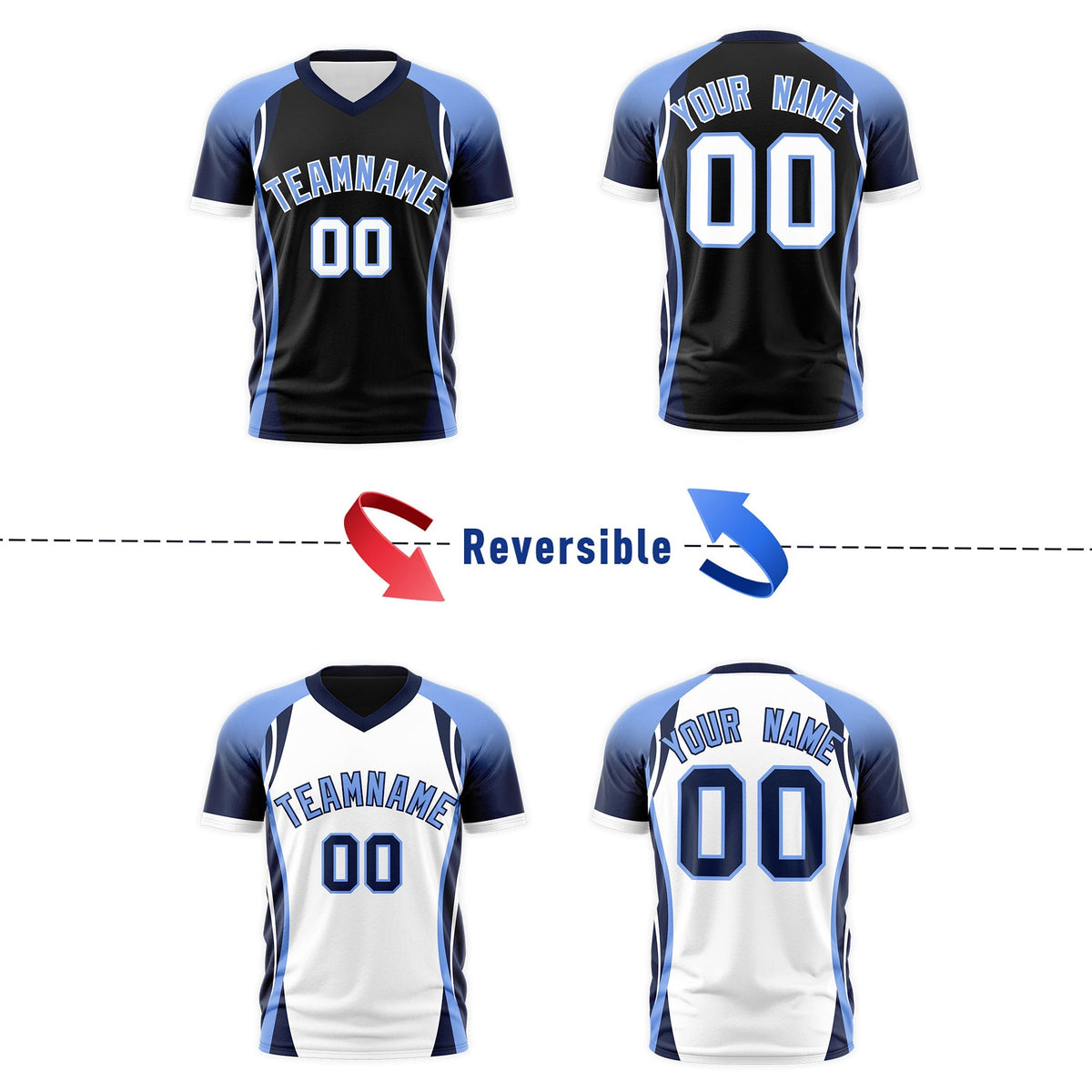 Custom Black Light Blue Navy Reversible Wrinkle-Resistant T-shirt| KXKSHOP