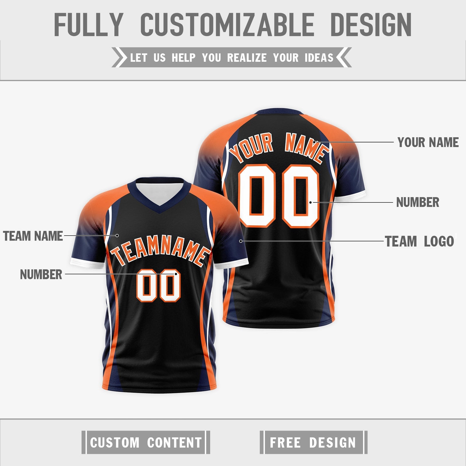 Custom Black Orange Navy Reversible Wrinkle-Resistant T-shirt| KXKSHOP