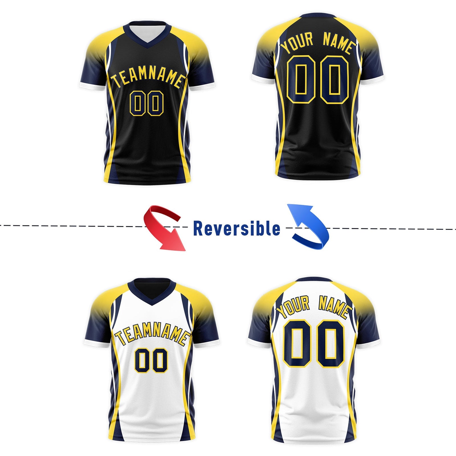 Custom Black Gold Navy Reversible Breathable T-shirt| KXKSHOP