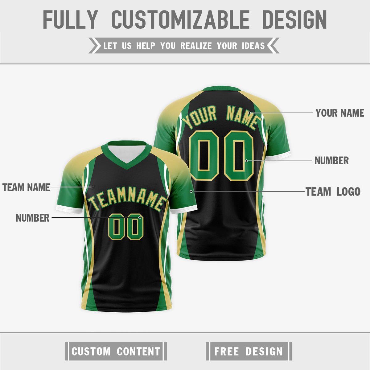 Custom Black Old Gold Kelly Green Reversible Breathable T-shirt| KXKSHOP