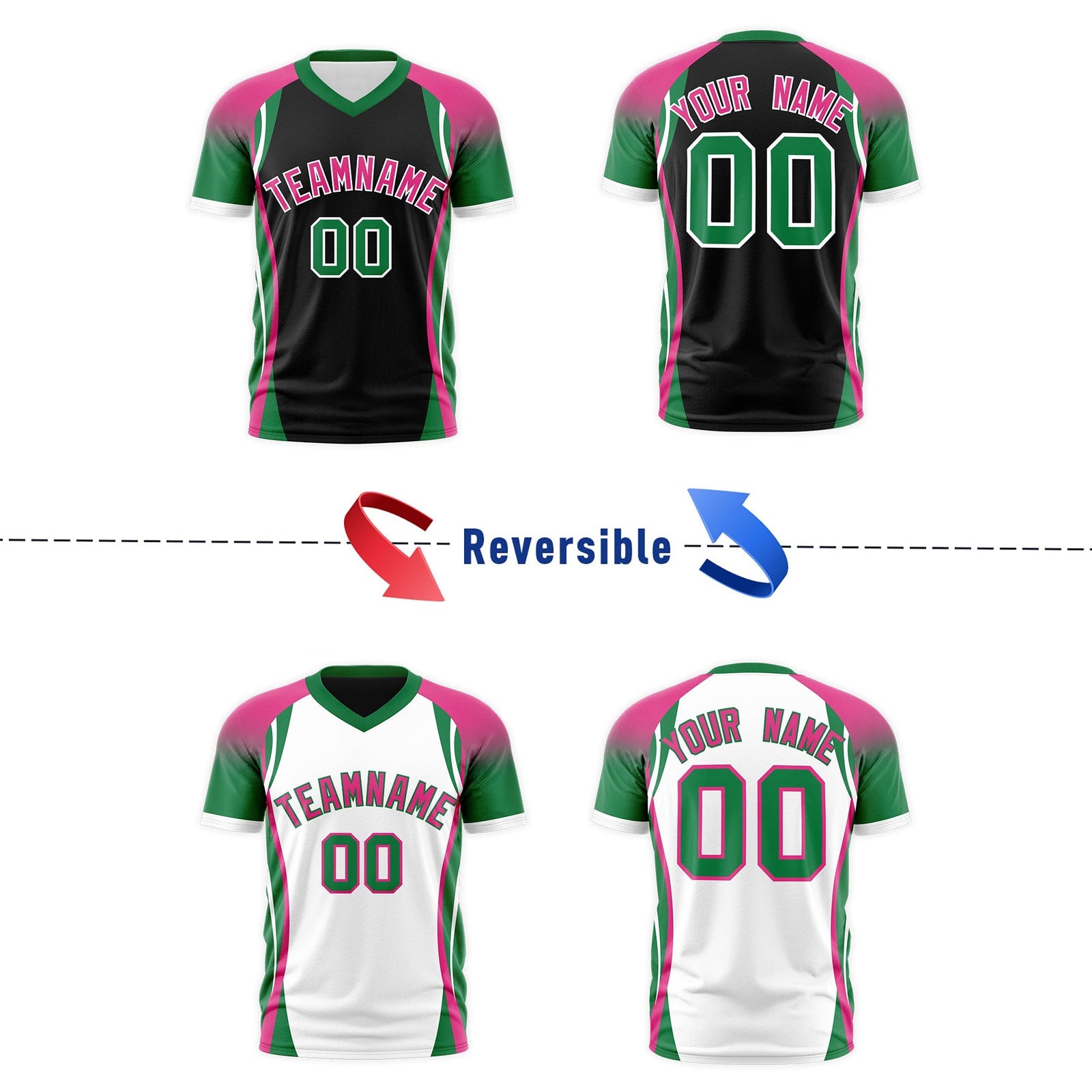 Custom Black Rose Red Kelly Green Reversible Wrinkle-Resistant T-shirt| KXKSHOP