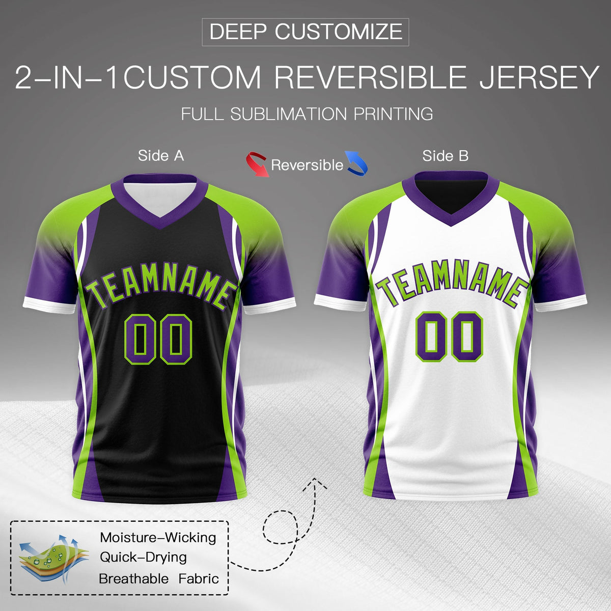 Custom Black Neon Green Purple Reversible Breathable T-shirt| KXKSHOP