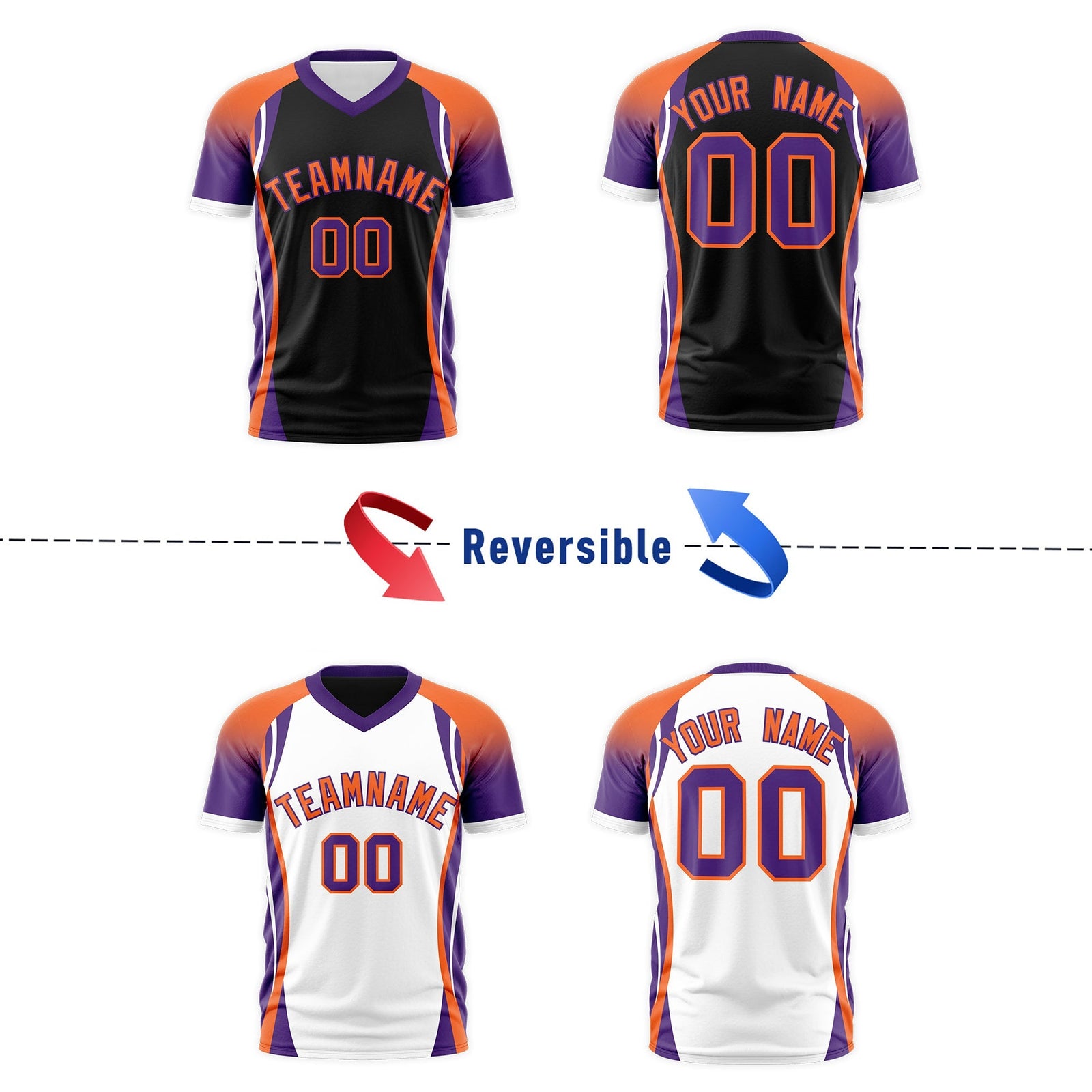 Custom Black Orange Purple Reversible Wrinkle-Resistant T-shirt| KXKSHOP