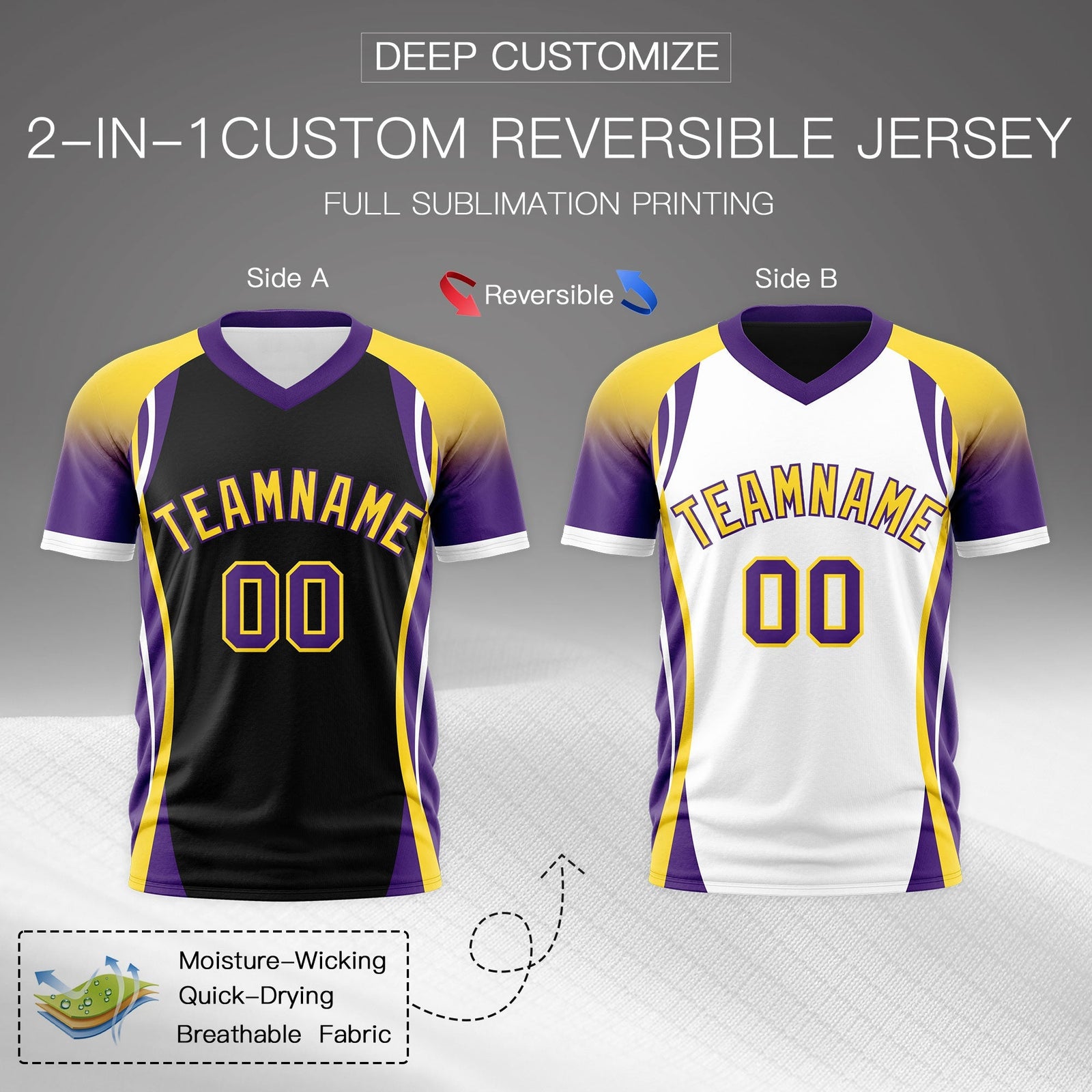 Custom Black Gold Purple Reversible Wrinkle-Resistant T-shirt| KXKSHOP