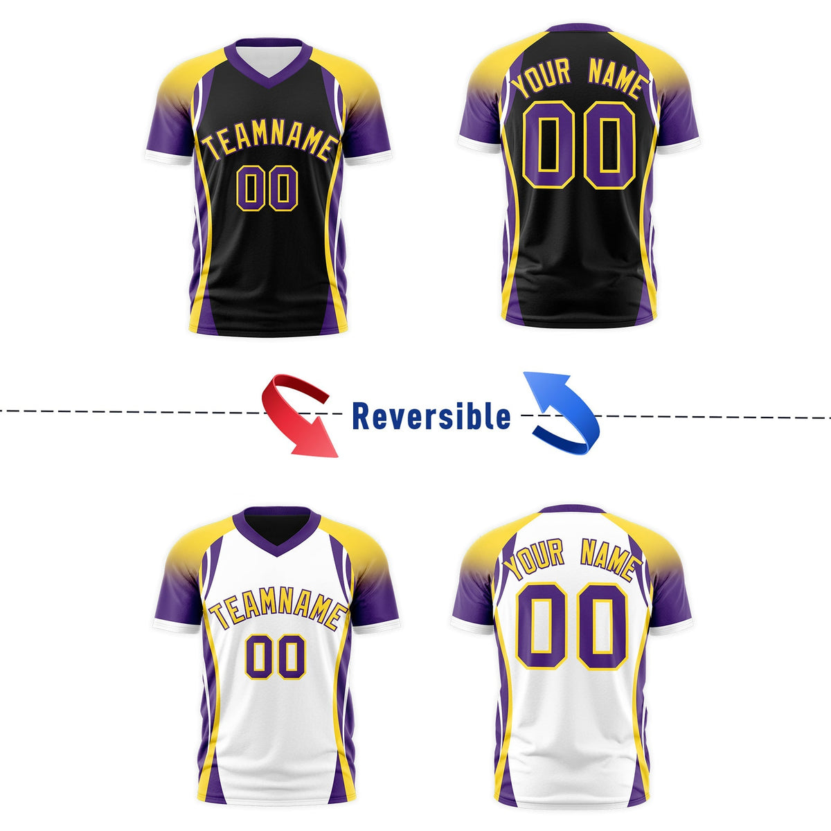 Custom Black Gold Purple Reversible Wrinkle-Resistant T-shirt| KXKSHOP