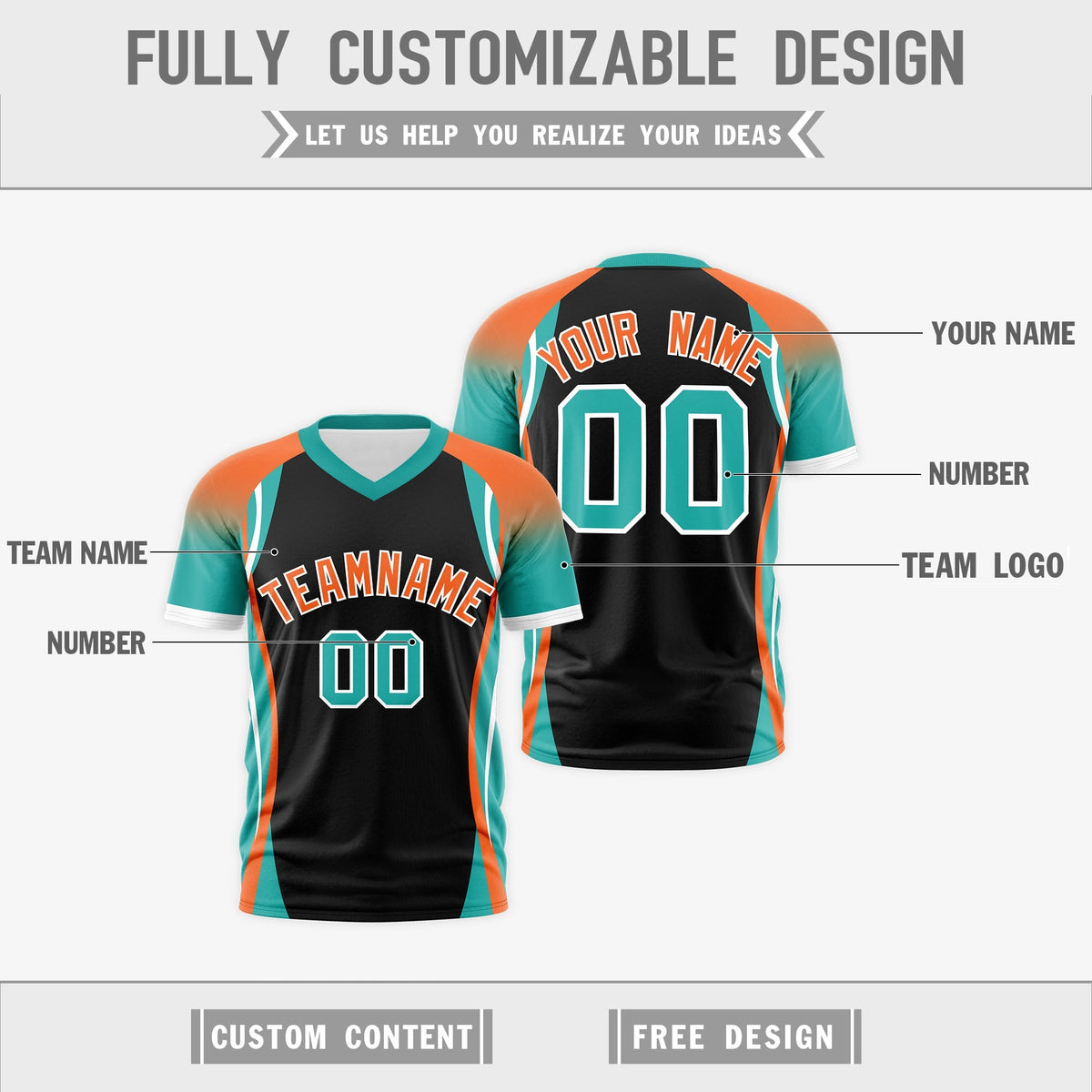 Custom Black Orange Aqua Reversible Wrinkle-Resistant T-shirt| KXKSHOP
