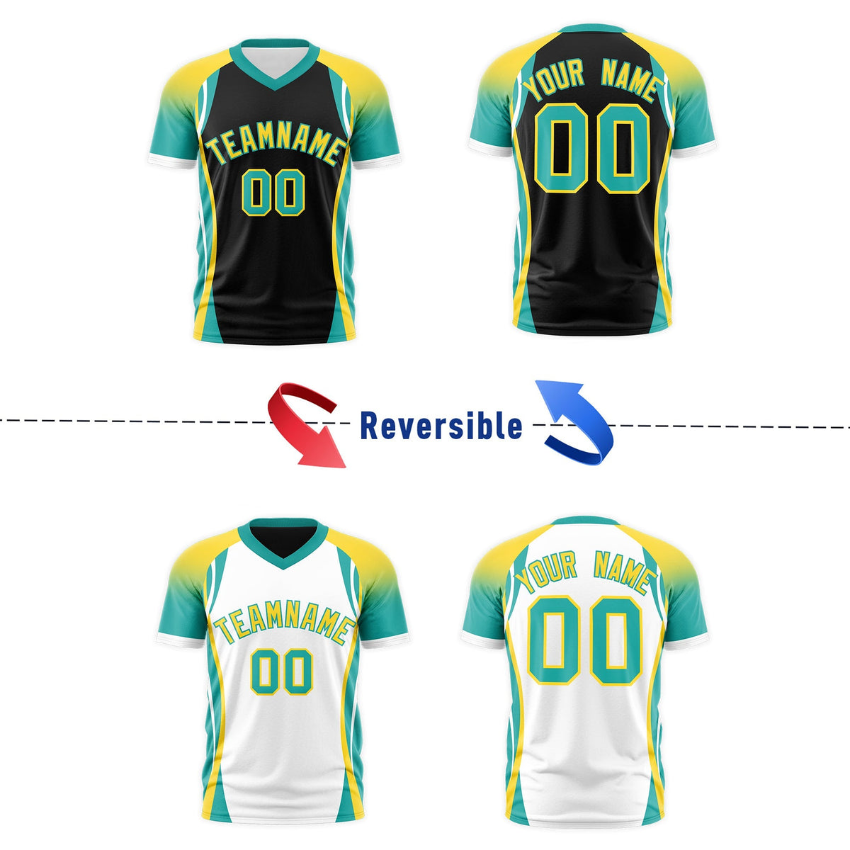Custom Black Gold Aqua Reversible Breathable T-shirt| KXKSHOP