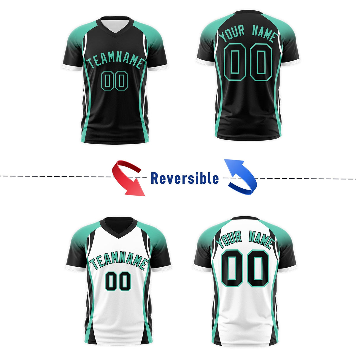 Custom Black Bright Green White Reversible Breathable T-shirt| KXKSHOP