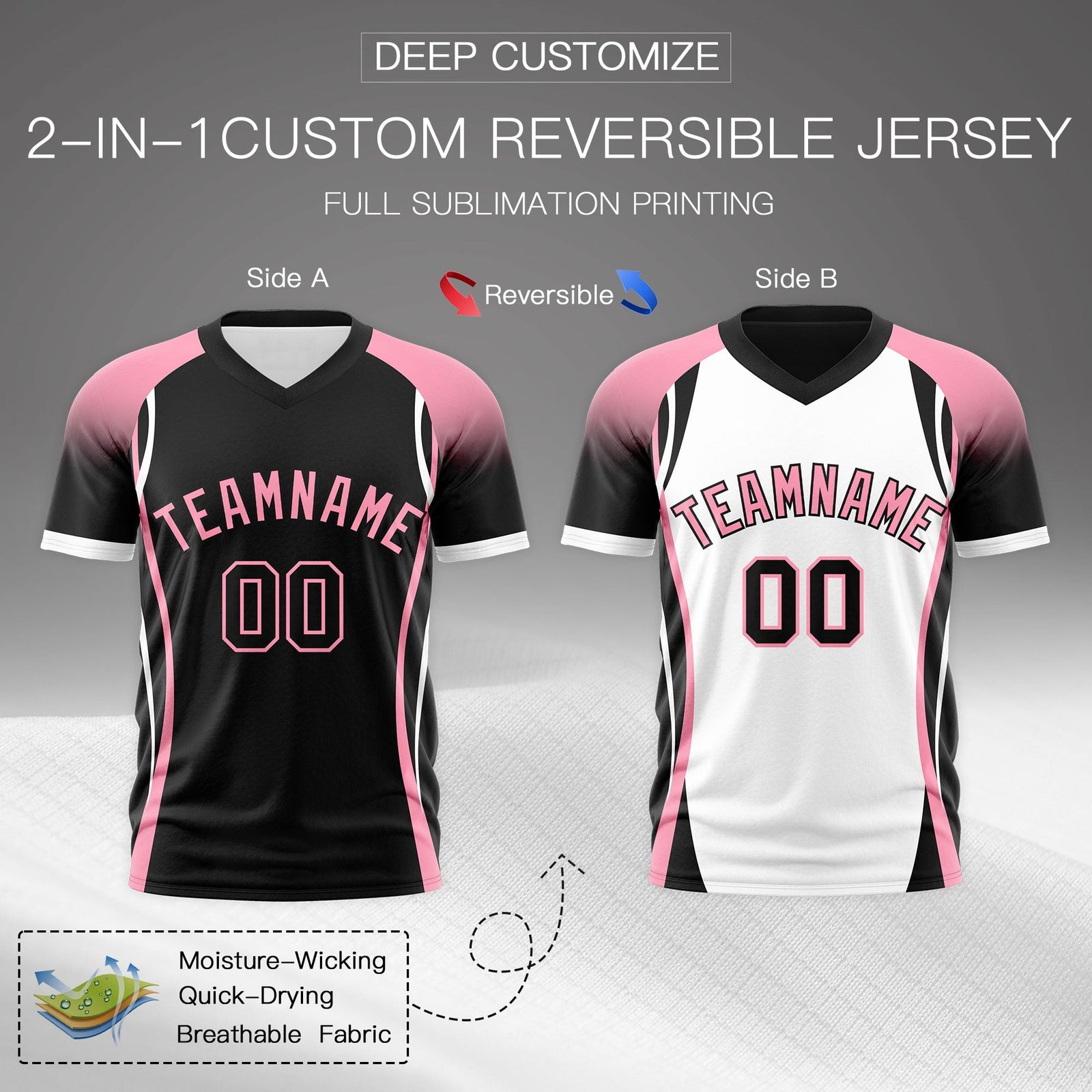 Custom Black Light Pink White Reversible Wrinkle-Resistant T-shirt| KXKSHOP
