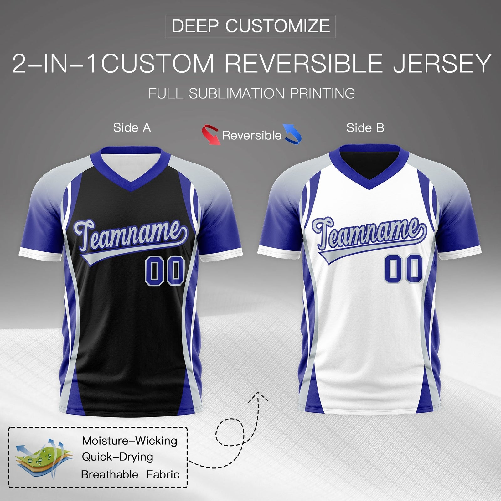 Custom Black Gray Royal Blue Reversible Breathable T-shirt| KXKSHOP