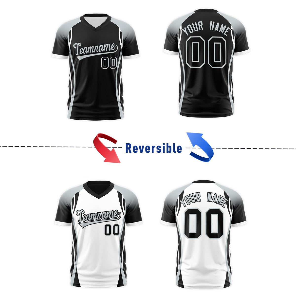 Custom Black Gray White Reversible Wrinkle-Resistant T-shirt| KXKSHOP