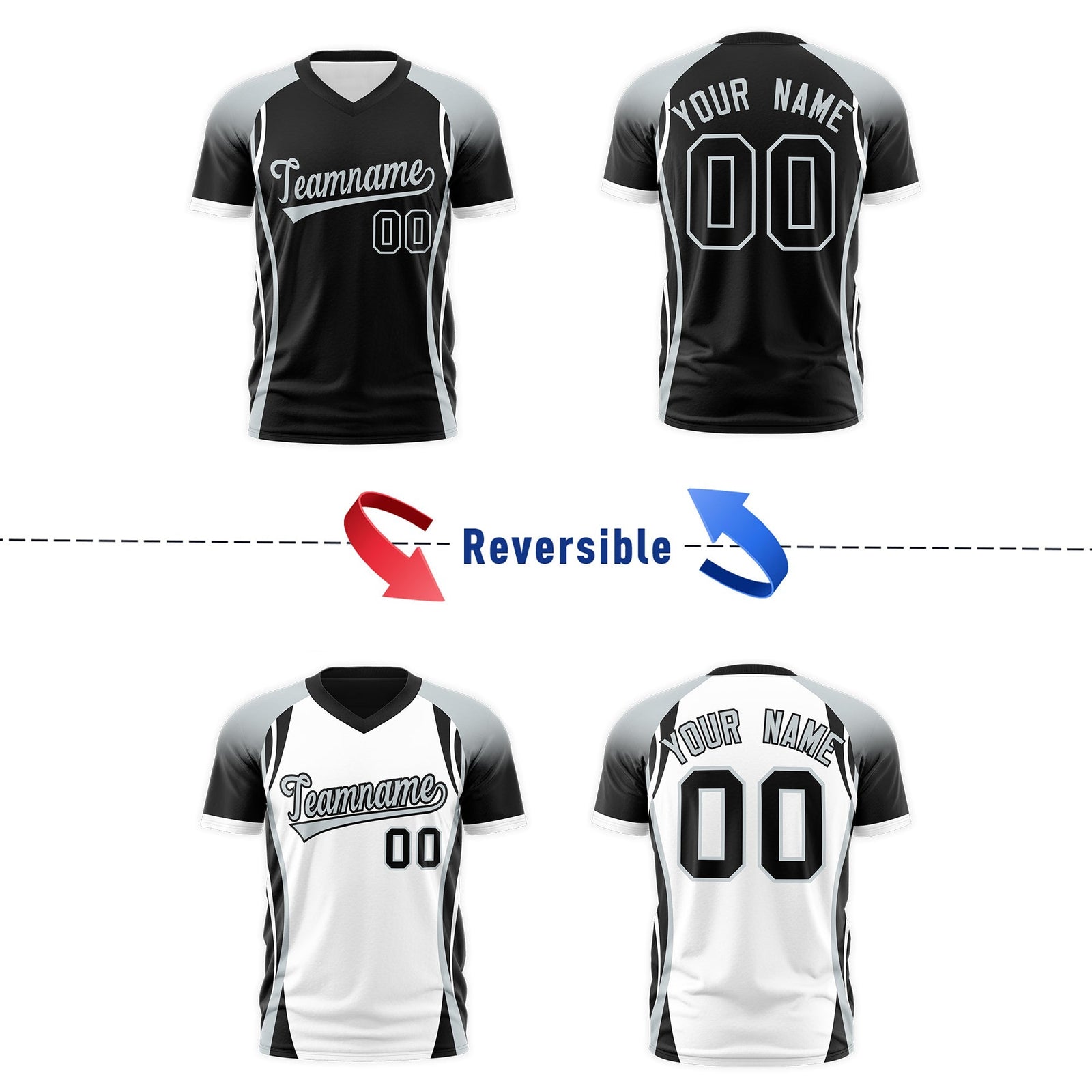 Custom Black Gray White Reversible Wrinkle-Resistant T-shirt| KXKSHOP