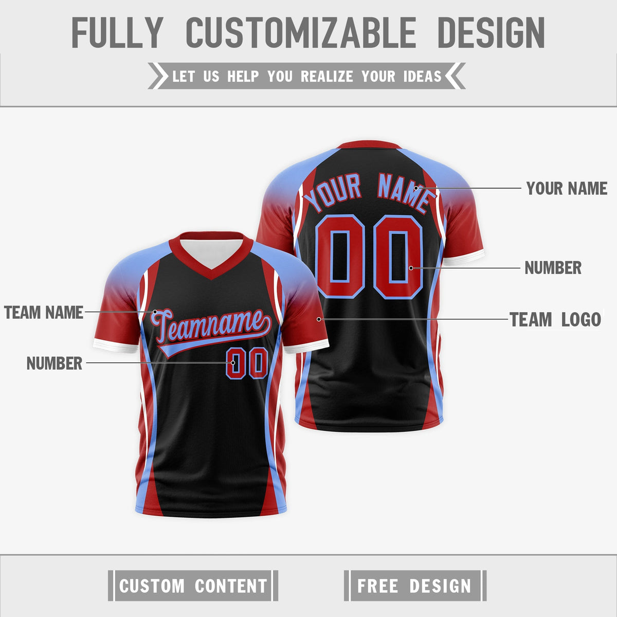 Custom Black Light Blue Red Reversible Breathable T-shirt| KXKSHOP