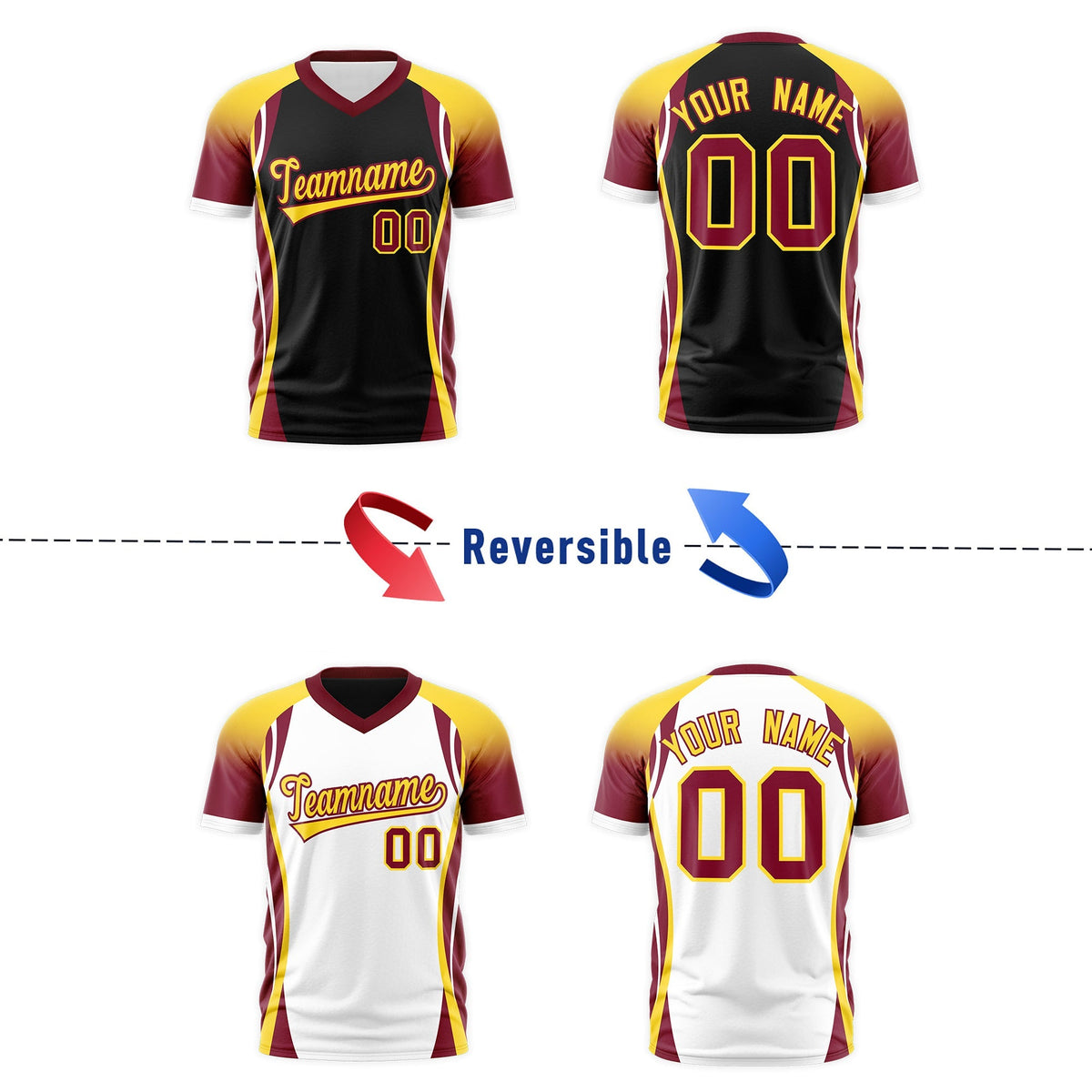 Custom Black Gold Crimson Reversible Wrinkle-Resistant T-shirt| KXKSHOP