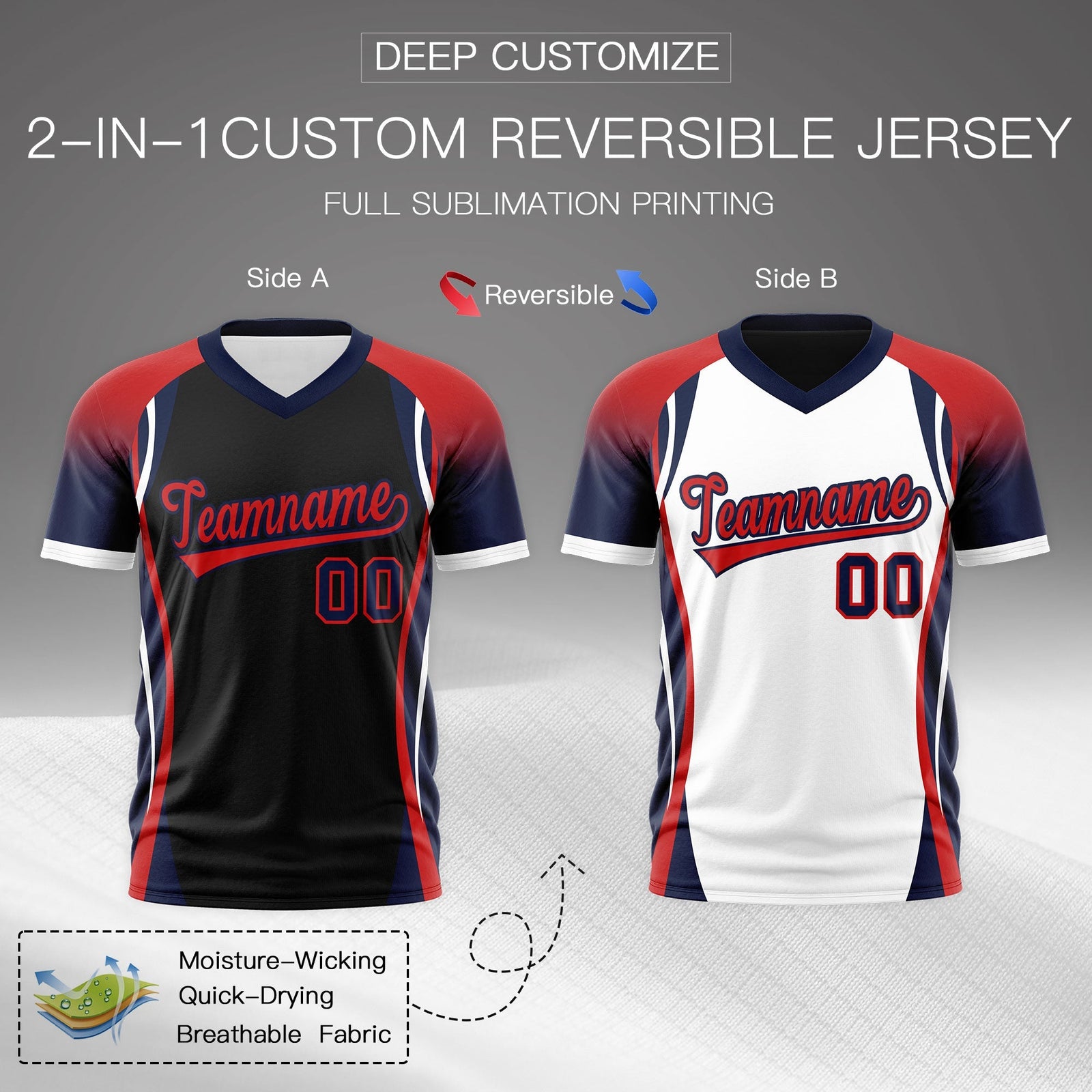 Custom Black Red Navy Reversible Breathable T-shirt| KXKSHOP