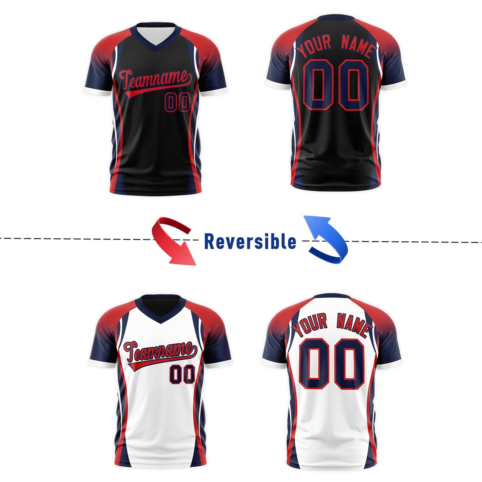Custom Black Red Navy Reversible Breathable T-shirt| KXKSHOP