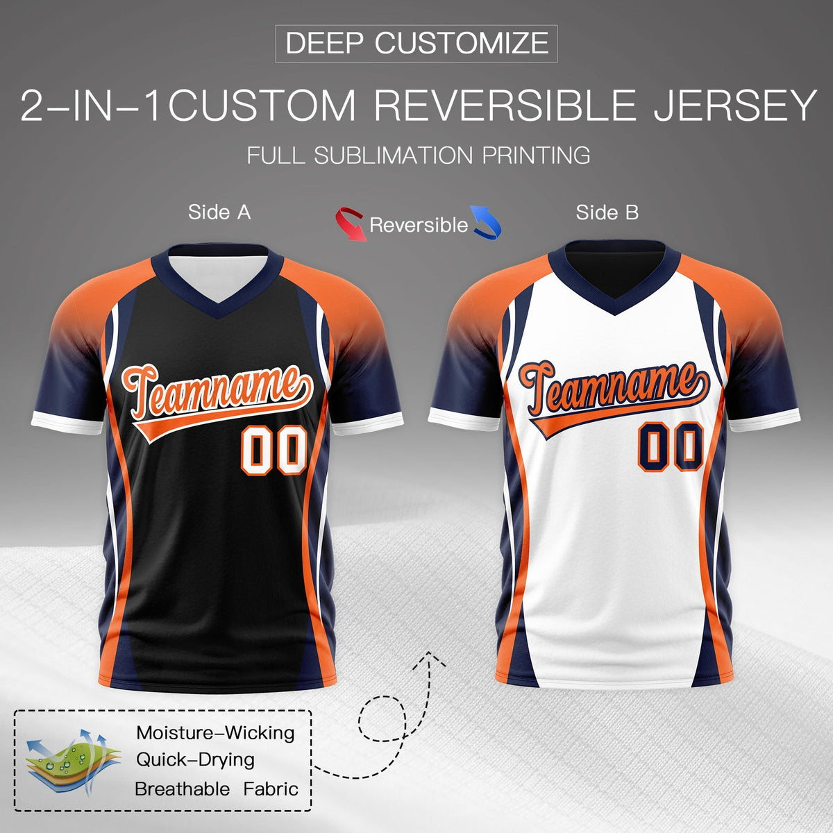 Custom Black Orange Navy Reversible Wrinkle-Resistant T-shirt| KXKSHOP