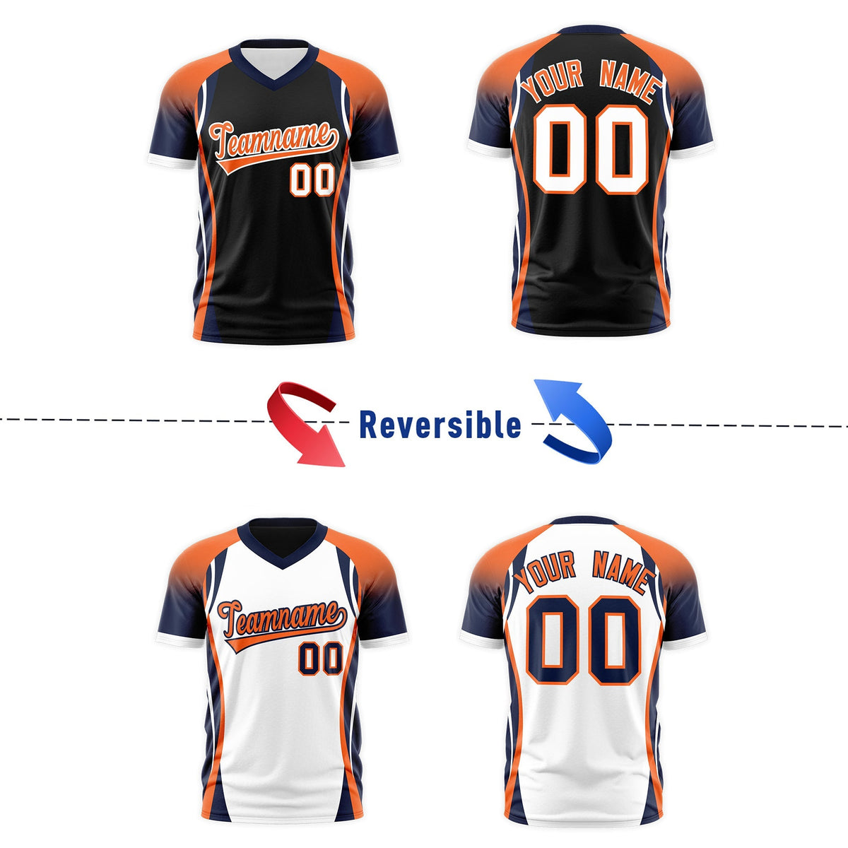 Custom Black Orange Navy Reversible Wrinkle-Resistant T-shirt| KXKSHOP